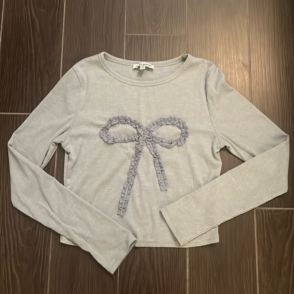 Pastel Blue Long Sleeve Top with Bow Detail